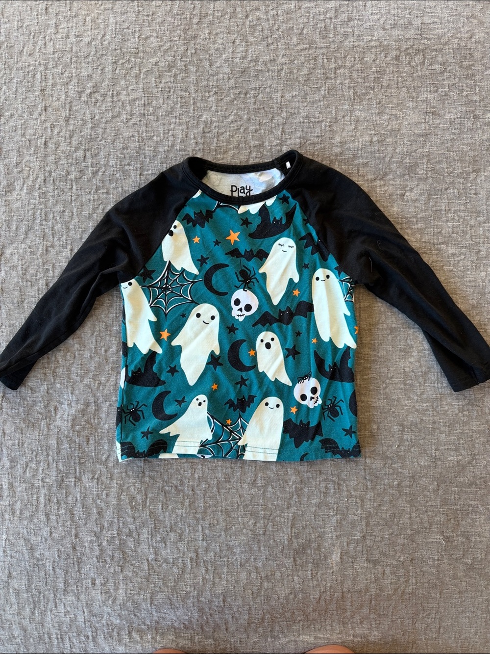 Little Sleepies Teal & Black Ghost Raglan Long Sleeve Tee Glow in the Dark